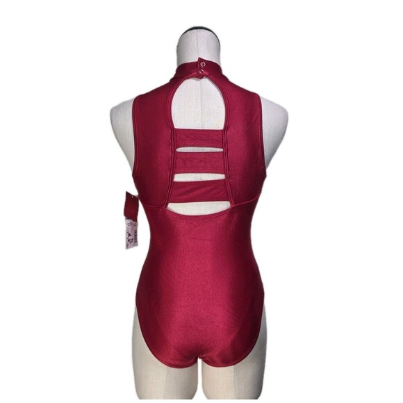 Body Wrappers VTG 80s Open Back High Neck Turtleneck Dance Leotard Red AS Size S - Picture 7 of 16